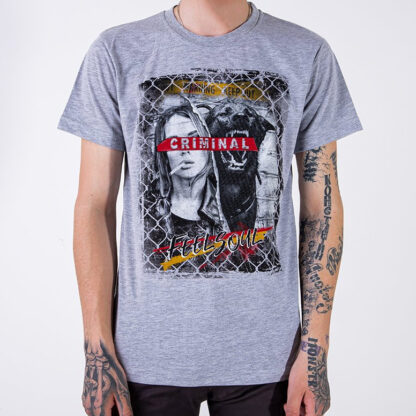 Tricou bărbătesc gri din bumbac cu imprimeu - Îmbrăcăminte