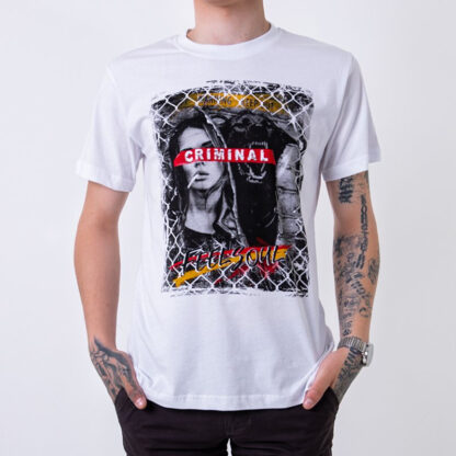 Tricou bărbătesc alb din bumbac cu imprimeu - Îmbrăcăminte