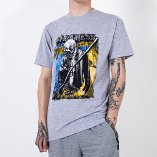 Tricou bărbătesc din bumbac gri cu imprimeu - Îmbrăcăminte
