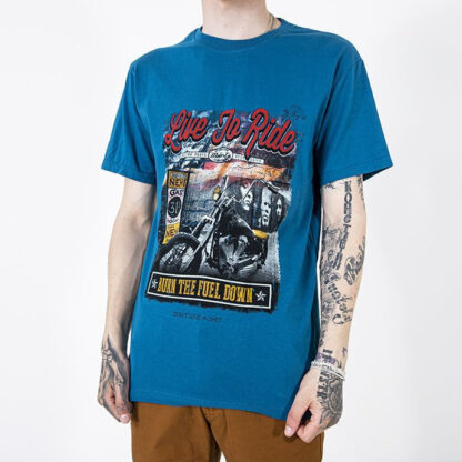 Tricou bărbătesc din bumbac turcoaz cu imprimeu colorat - Îmbrăcăminte