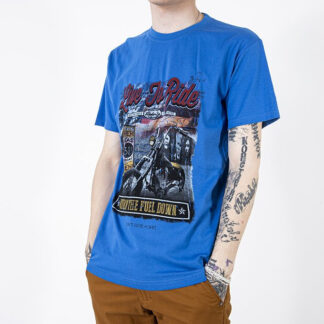 Tricou bărbătesc din bumbac cobalt cu imprimeu colorat - Îmbrăcăminte