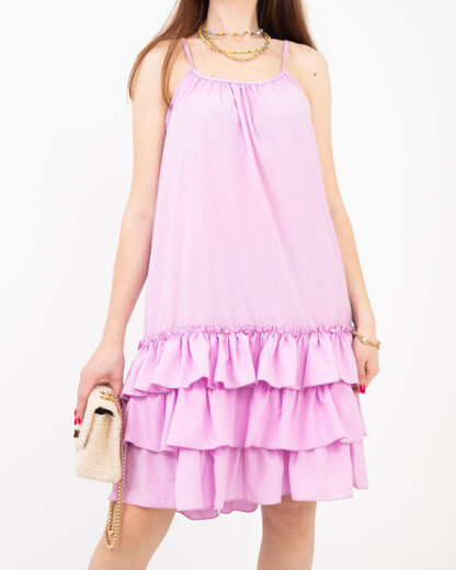 Rochie de doamnă violet cu bretele cu bibelouri - Îmbrăcăminte