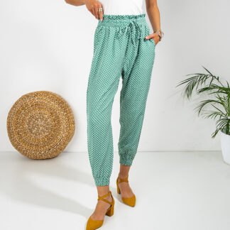 Pantaloni pentru femei verde cu buline PLUS SIZE - Îmbrăcăminte