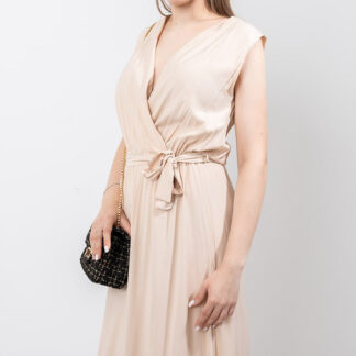Rochie maxi pentru femei de culoare bej - Îmbrăcăminte
