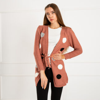 Cardigan legat pentru femei roz închis cu ace colorate - Îmbrăcăminte