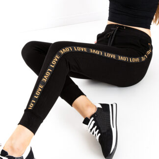 Treggings pentru femei negre cu dungi - Îmbrăcăminte