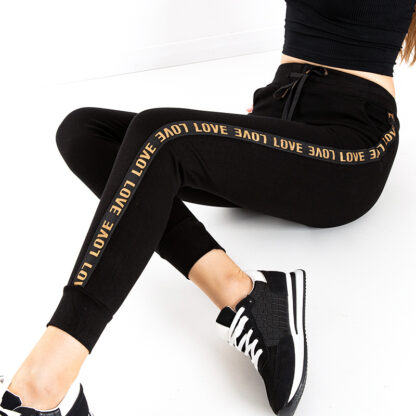 Treggings pentru femei negre cu dungi - Îmbrăcăminte