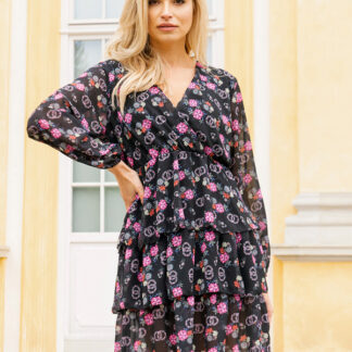 Rochie florală neagră pentru femei - Îmbrăcăminte