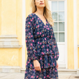 Rochie florală pentru femei albastru marină - Îmbrăcăminte
