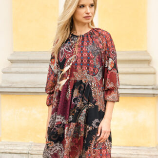 Rochie scurtă burgundă cu modele - Îmbrăcăminte