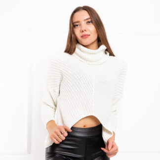 Pulover scurt pentru femei cu blugi albe - Îmbrăcăminte