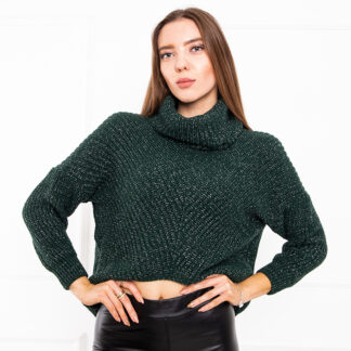 Pulover scurt pentru femei cu guler cu sticle verde, îmbuteliat - Îmbrăcăminte