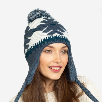 Palarie izolata de dama bleumarin cu fulgi de zapada cu pompoane - Accesorii