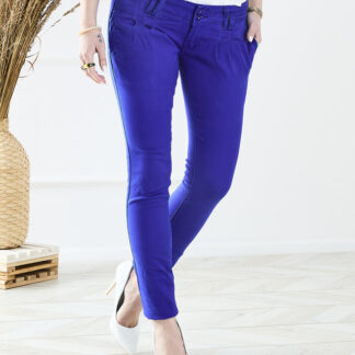 Pantaloni de damă din material cobalt cu talie joasă - Îmbrăcăminte