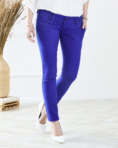 Pantaloni de damă din material cobalt cu talie joasă - Îmbrăcăminte