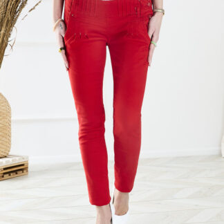 Pantaloni de damă din țesătură cu talie joasă în roșu - Îmbrăcăminte