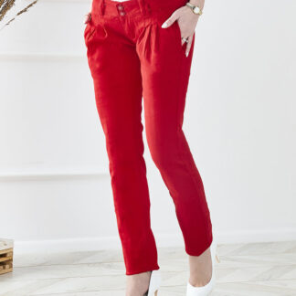 Pantaloni de damă, roșii, cu talie joasă - Îmbrăcăminte