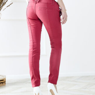 Pantaloni de damă din pânză cu talie joasă fucsia - Îmbrăcăminte