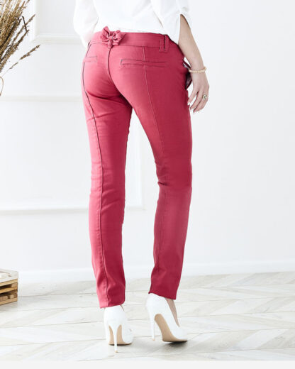 Pantaloni de damă din pânză cu talie joasă fucsia - Îmbrăcăminte