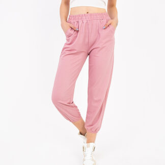 Pantaloni de dama roz din stofa - Imbracaminte