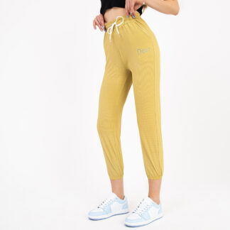 Pantaloni de damă din țesătură galbeni cu petice - Îmbrăcăminte