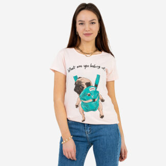 Tricou de damă roz cu imprimeu colorat - Îmbrăcăminte
