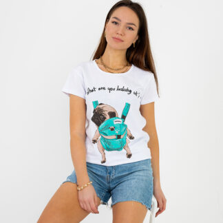 Tricou de damă alb cu imprimeu colorat - Îmbrăcăminte