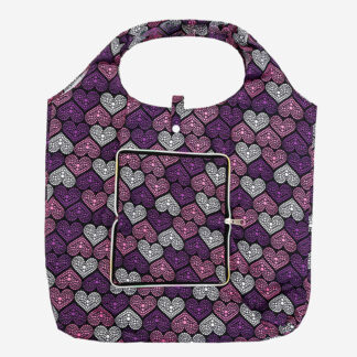 Geantă de cumpărături violet în formă de inimă pliată într-un portofel - Accesorii