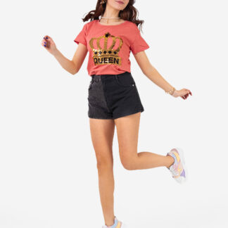 Tricou dama Coral cu coronita si paiete - Imbracaminte