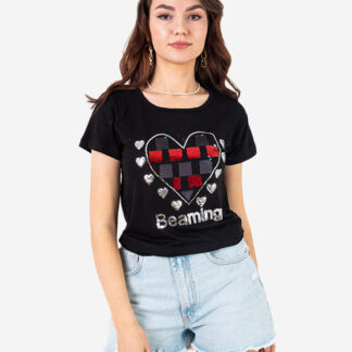 Tricou de dama negru cu imprimeu - Imbracaminte