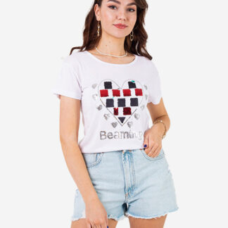Tricou alb de dama cu imprimeu - Imbracaminte