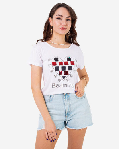Tricou alb de dama cu imprimeu - Imbracaminte