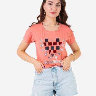Tricou dama Coral cu imprimeu - Imbracaminte