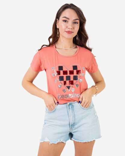 Tricou dama Coral cu imprimeu - Imbracaminte