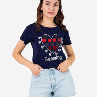 Tricou dama bleumarin cu imprimeu - Imbracaminte