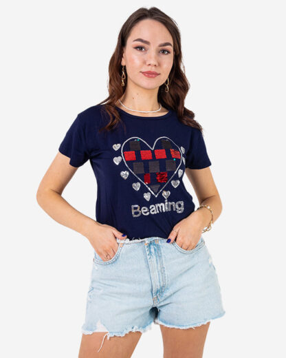 Tricou dama bleumarin cu imprimeu - Imbracaminte