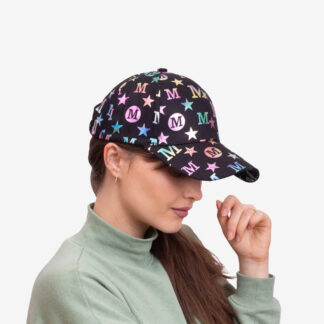 Șapcă neagră de damă cu vizor și litere multicolore - Accesorii