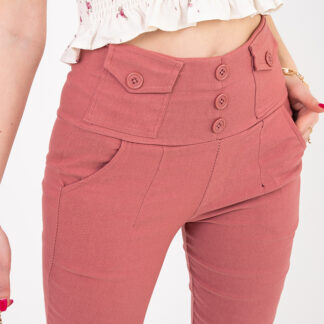 Treggings de damă roz cu nasturi - Îmbrăcăminte