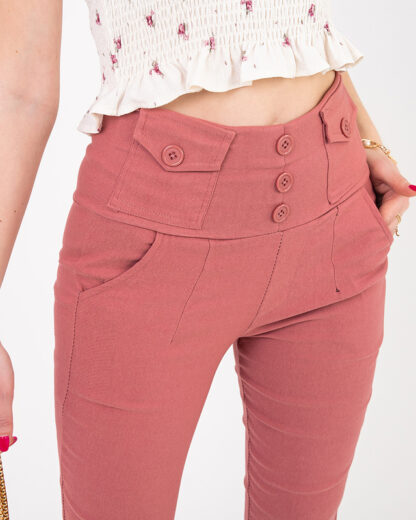 Treggings de damă roz cu nasturi - Îmbrăcăminte