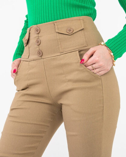 Treggings de damă bej cu nasturi - Îmbrăcăminte