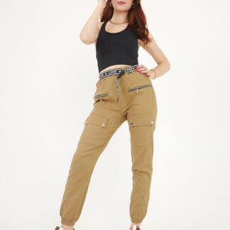 Pantaloni cargo de damă bej cu buzunare - Îmbrăcăminte
