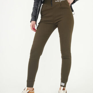 Treggings de damă din țesătură verde cu inscripții decorative - Îmbrăcăminte