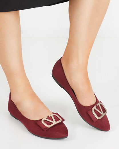 Balerini de dama bordeaux cu ornament pe varf Cavo - Incaltaminte