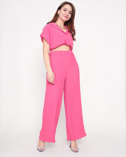 Pantaloni palazzo largi de damă fucsia - Îmbrăcăminte