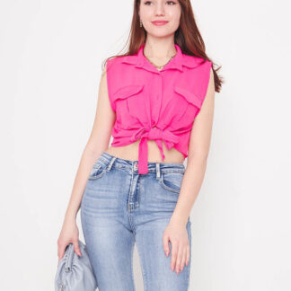 Bluză crop top fucsia prinsă cu nasturi - Îmbrăcăminte