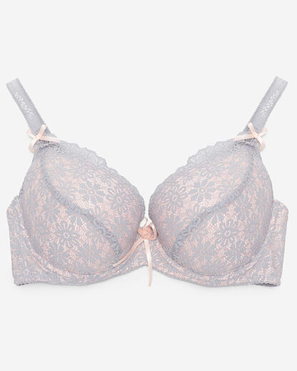 Sutien de dama din dantela gri si roz - Lenjerie intima