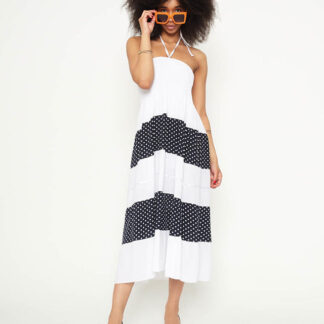 Fustă maxi cu buline albe PLUS SIZE - Îmbrăcăminte