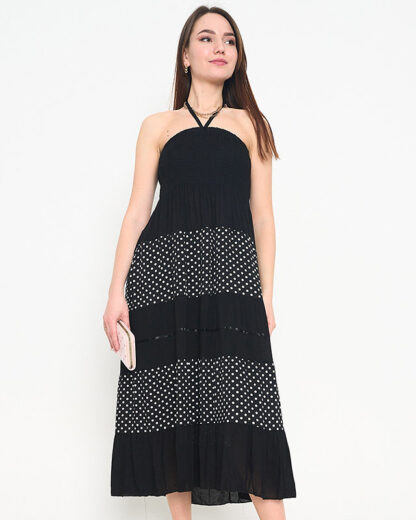 Fustă maxi buline neagră PLUS SIZE - Îmbrăcăminte