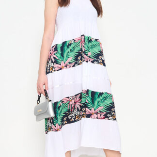 Rochie midi albă florală de damă - Îmbrăcăminte
