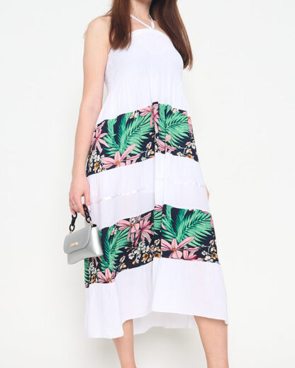 Rochie midi albă florală de damă - Îmbrăcăminte
